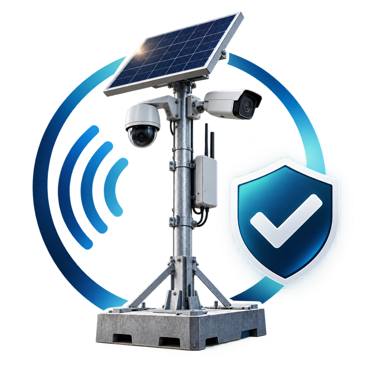 Resifi SiteWatch mark: a solar-powered camera mast with a security shield